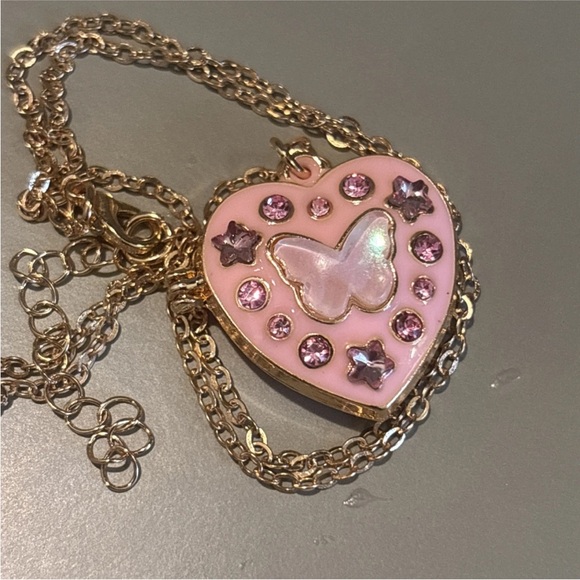 Pink Butterfly Heart Locket Necklace | Gold Plated | Cute Gift Jewelry | New - Picture 3 of 9